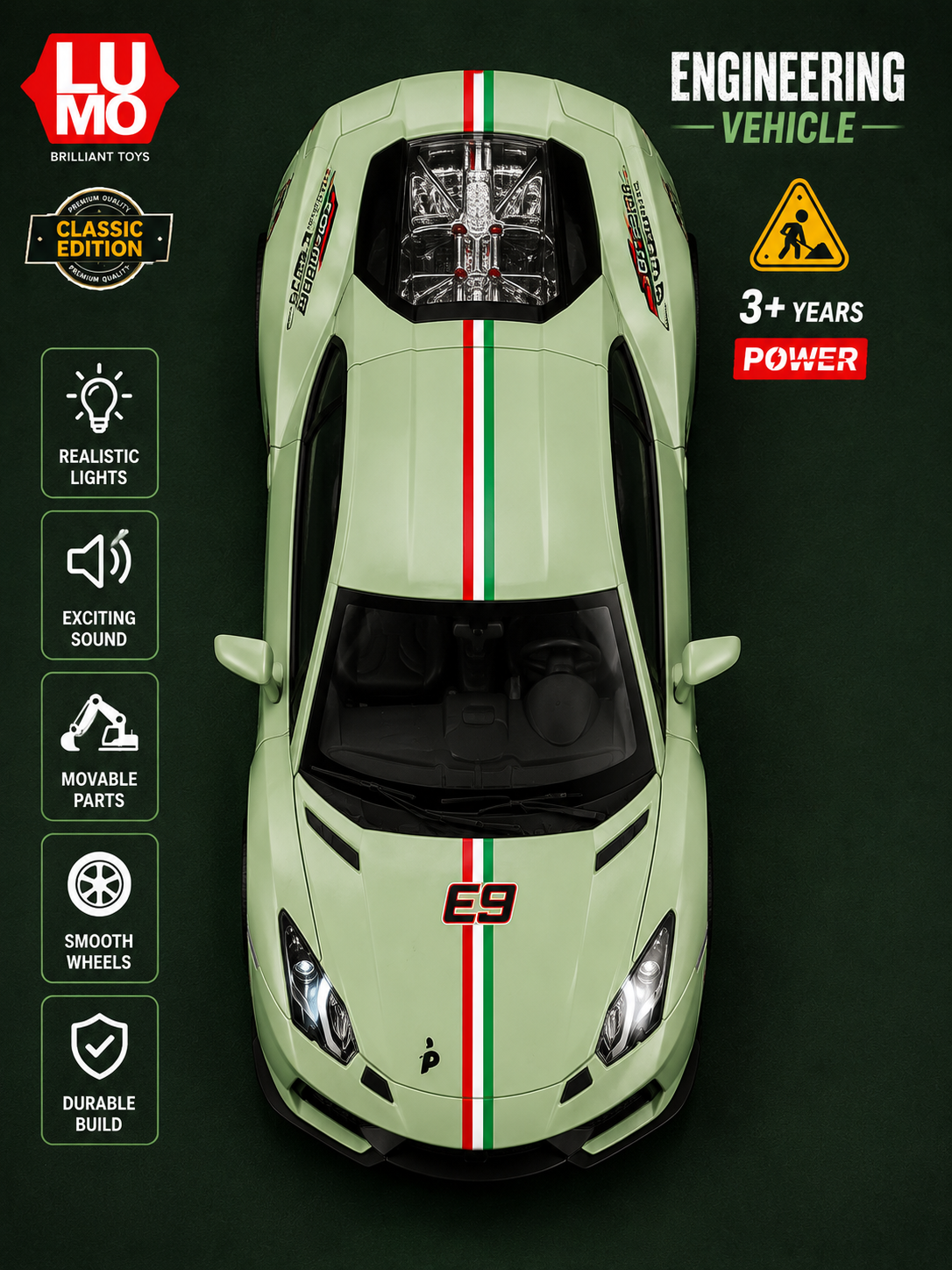 Luxury Sports Racing Toy Car – Die-Cast Style Pull Back Car with LED Lights, Realistic Design & Smooth Wheels