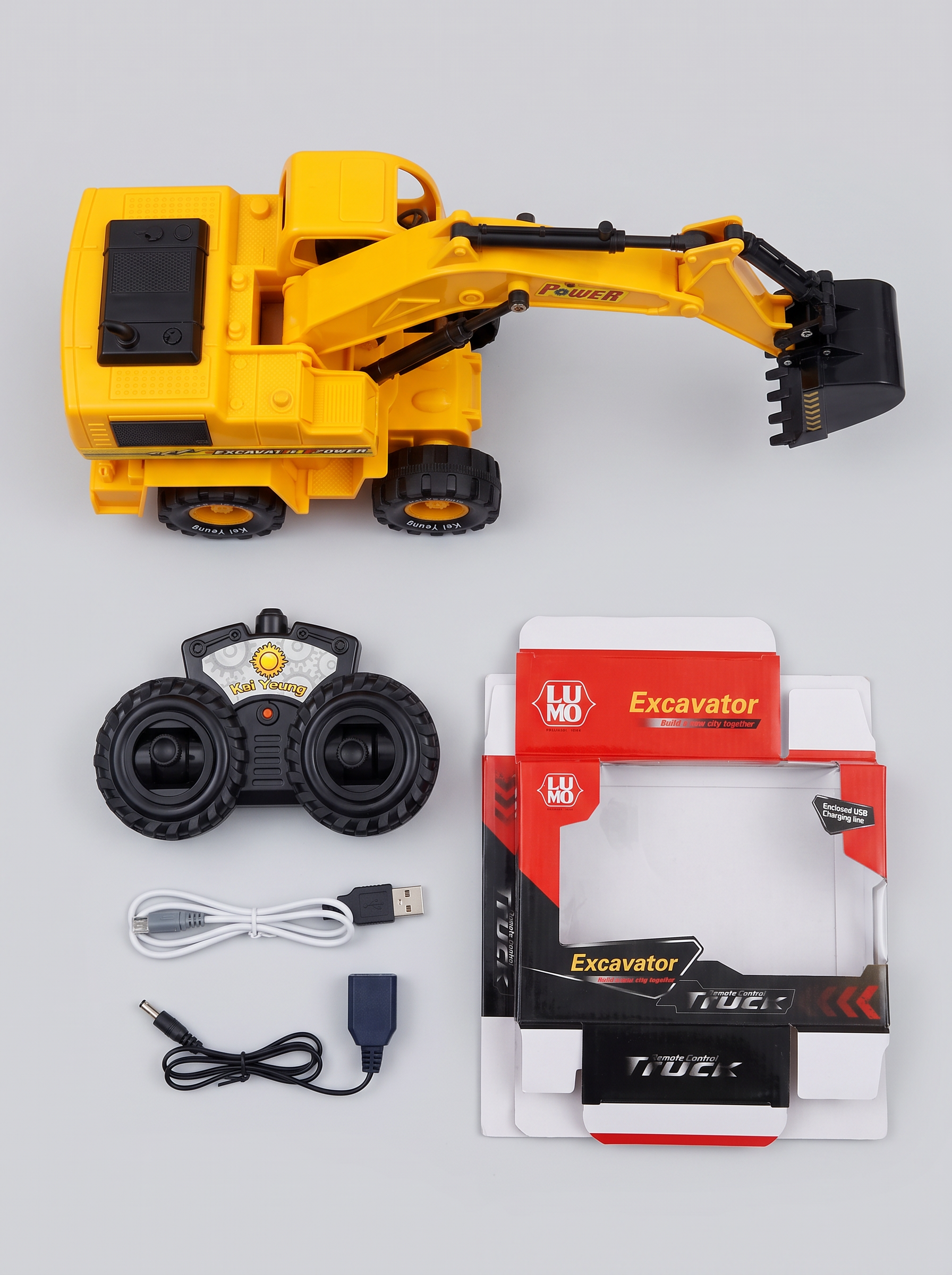 Remote Control Excavator Toy – USB Rechargeable RC Construction Truck with 9-Channel Full Function Digging Arm for Kids