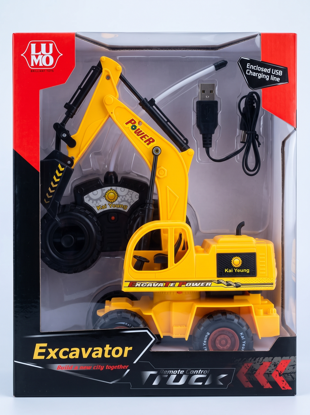 Remote Control Excavator Toy – USB Rechargeable RC Construction Truck with 9-Channel Full Function Digging Arm for Kids