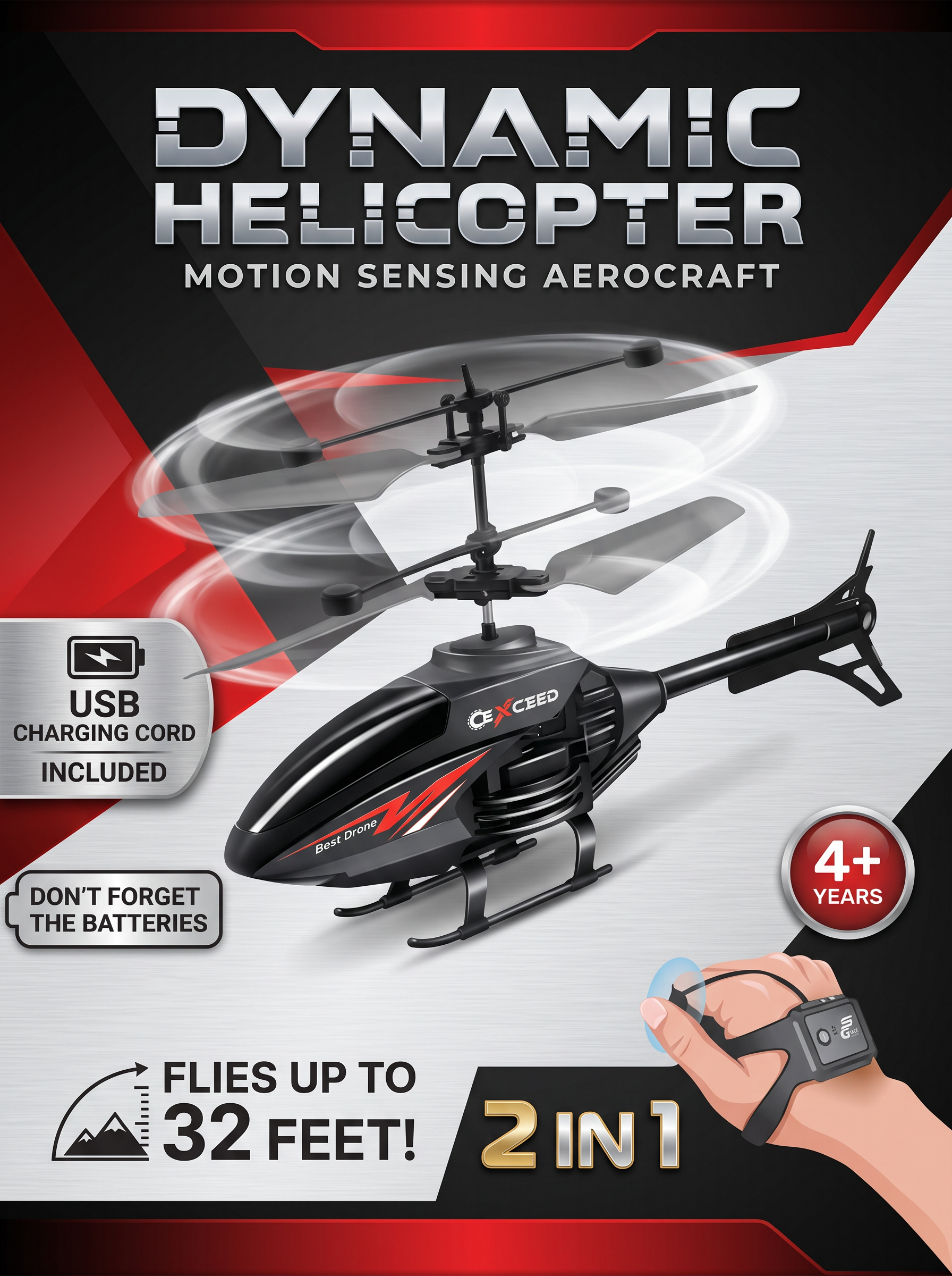 2-in-1 Motion Sensing Dynamic Flying Helicopter Toy – USB Rechargeable Hand-Controlled RC Helicopter for Kids
