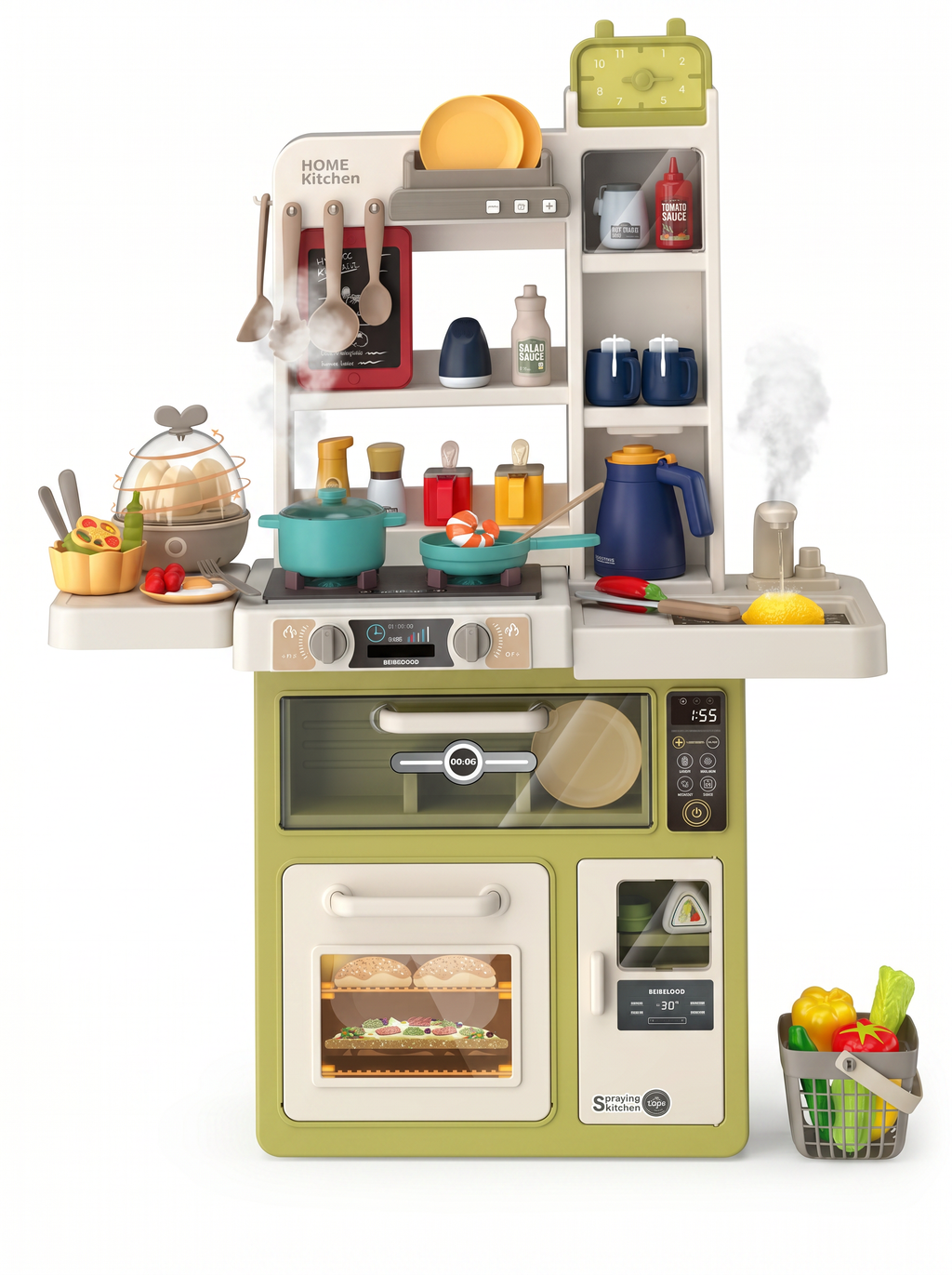 Kids Spray Kitchen Play Set with Realistic Steam, Running Water Sink, Light & Sound, Cooking Accessories & Storage | Pretend Play Toy for Boys & Girls (3+ Years)