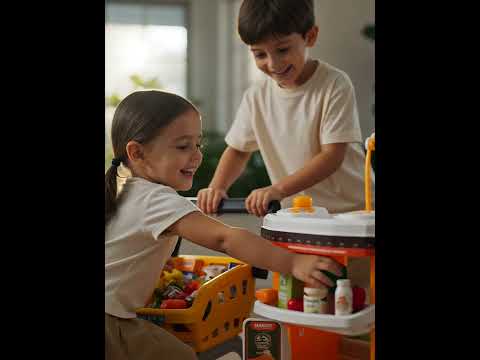Kids Supermarket Play Set with Shopping Trolley, Cash Register, Barcode Scanner, Lights & Sounds | Pretend Grocery Store Toy for Boys & Girls (3+ Years)